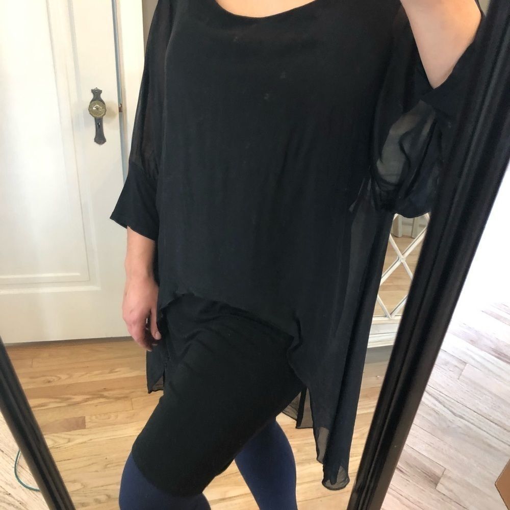 Halston Heritage Black Long Sleeve Windy Dress Detailed w Sheer Mantle Size M